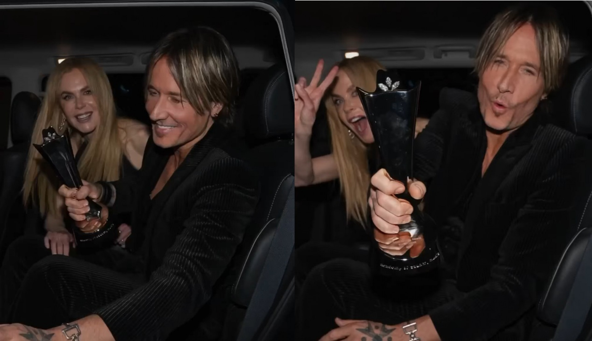 Nicole Kidman e Keith Urban com o prêmio de música country - Reprodução/Instagram