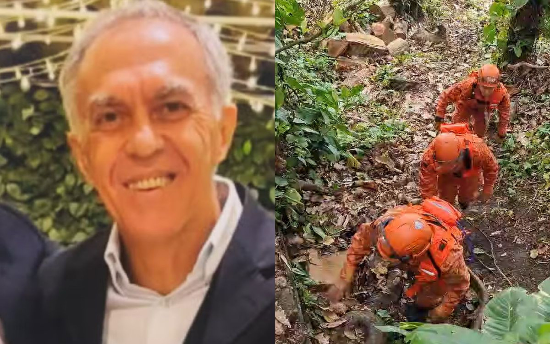 Antônio Petraglia, de 70 anos, desapareceu na trilha do Pão de Açúcar - Reprodução/TV Globo / Divulgação/CBMERJ