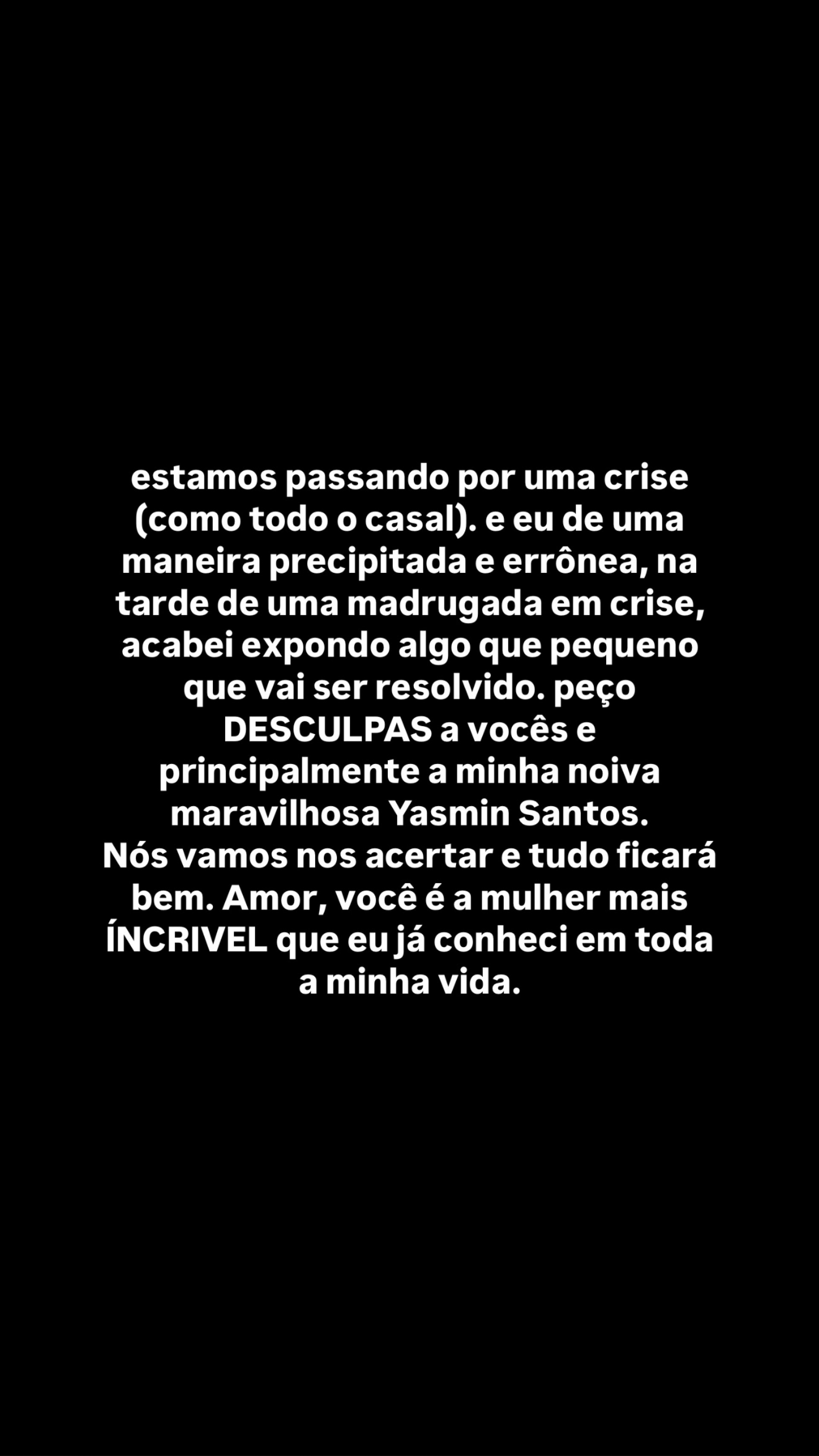 Maria Venture se desculpou com Yasmin Santos em texto nas redes sociais - Reprodução/Instagram