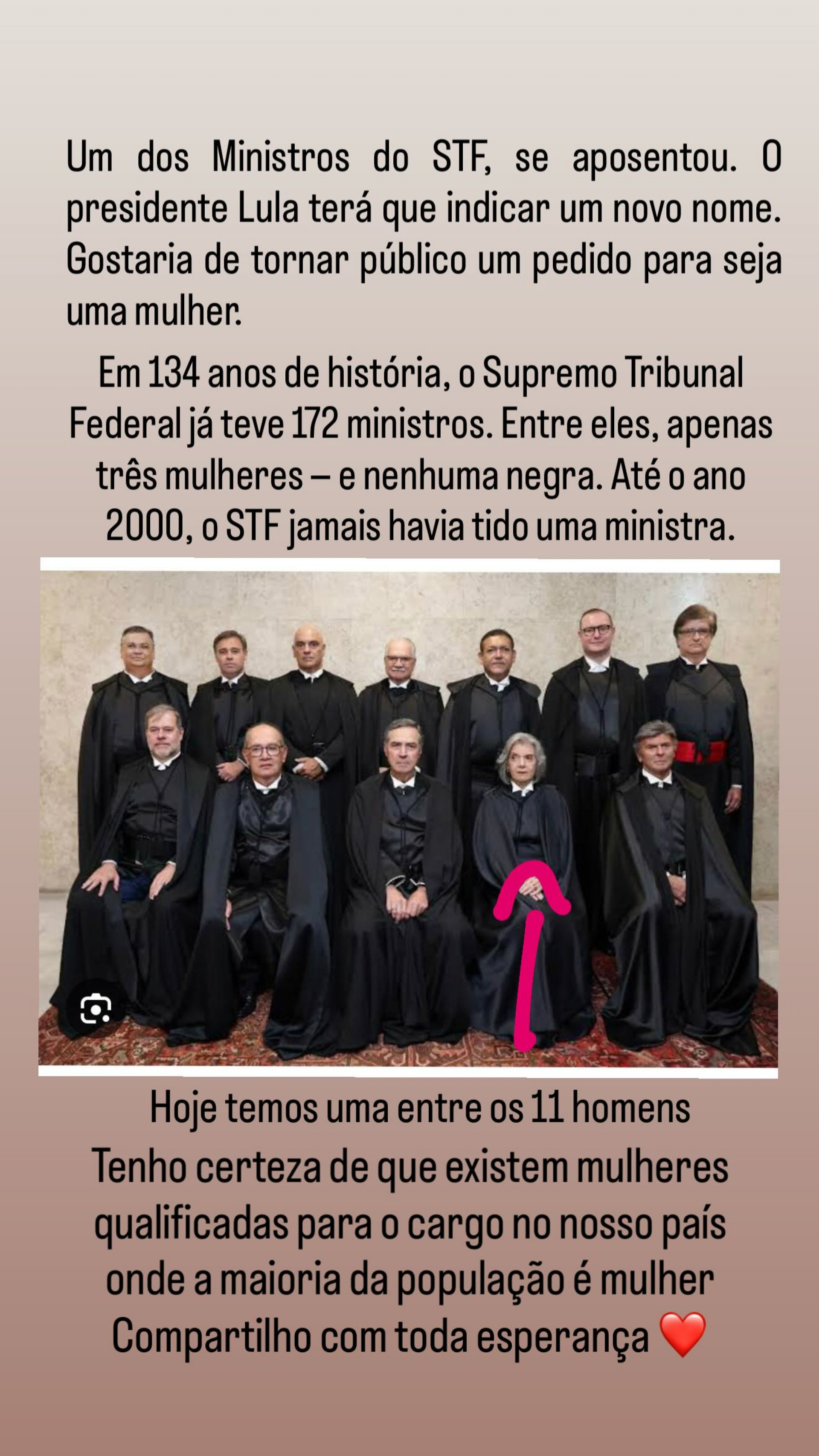 Anitta expressou desejo que uma figura feminina entre na vaga do ministro Barroso - Reprodução/instagram