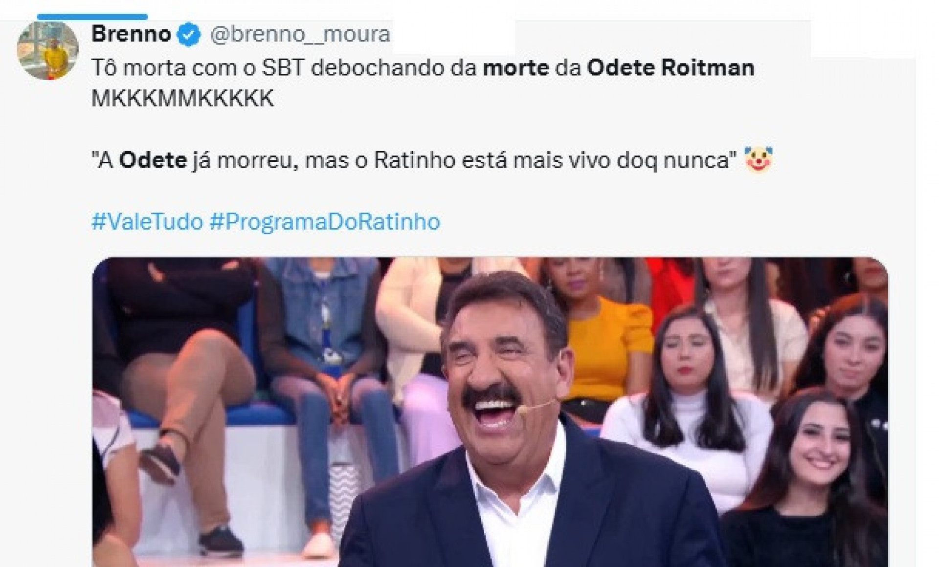 Até o concorrente SBT resolveu surfar na onda da morte de Odete Roitman - Reprodução