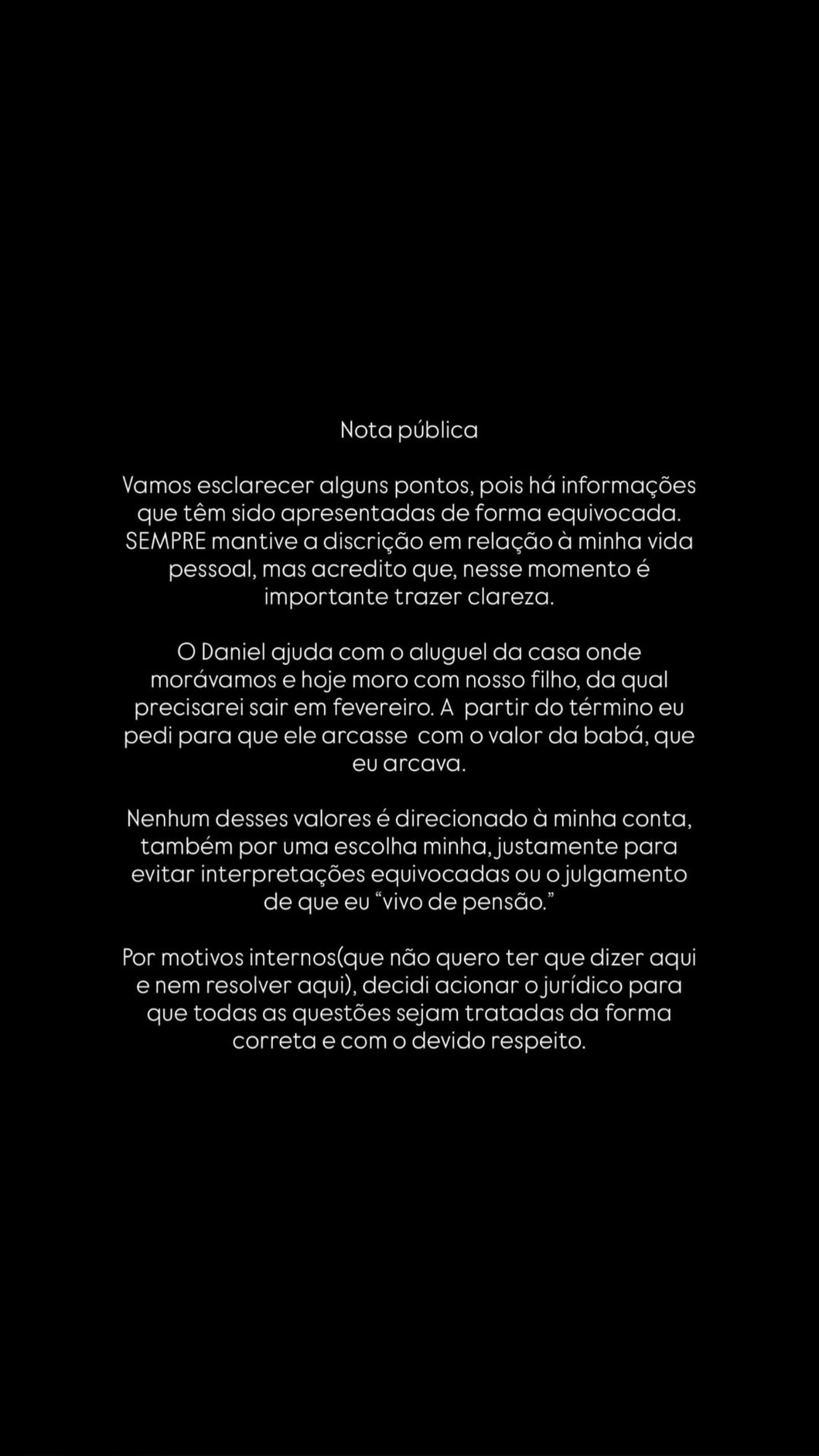 Lorena Maria compartilhou nota sobre acordo com MC Daniel sobre o filho - Reprodução/Instagram 
