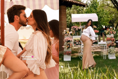 Camila Queiroz e Klebber Toledo fazem chá de bebê da primeira filha 