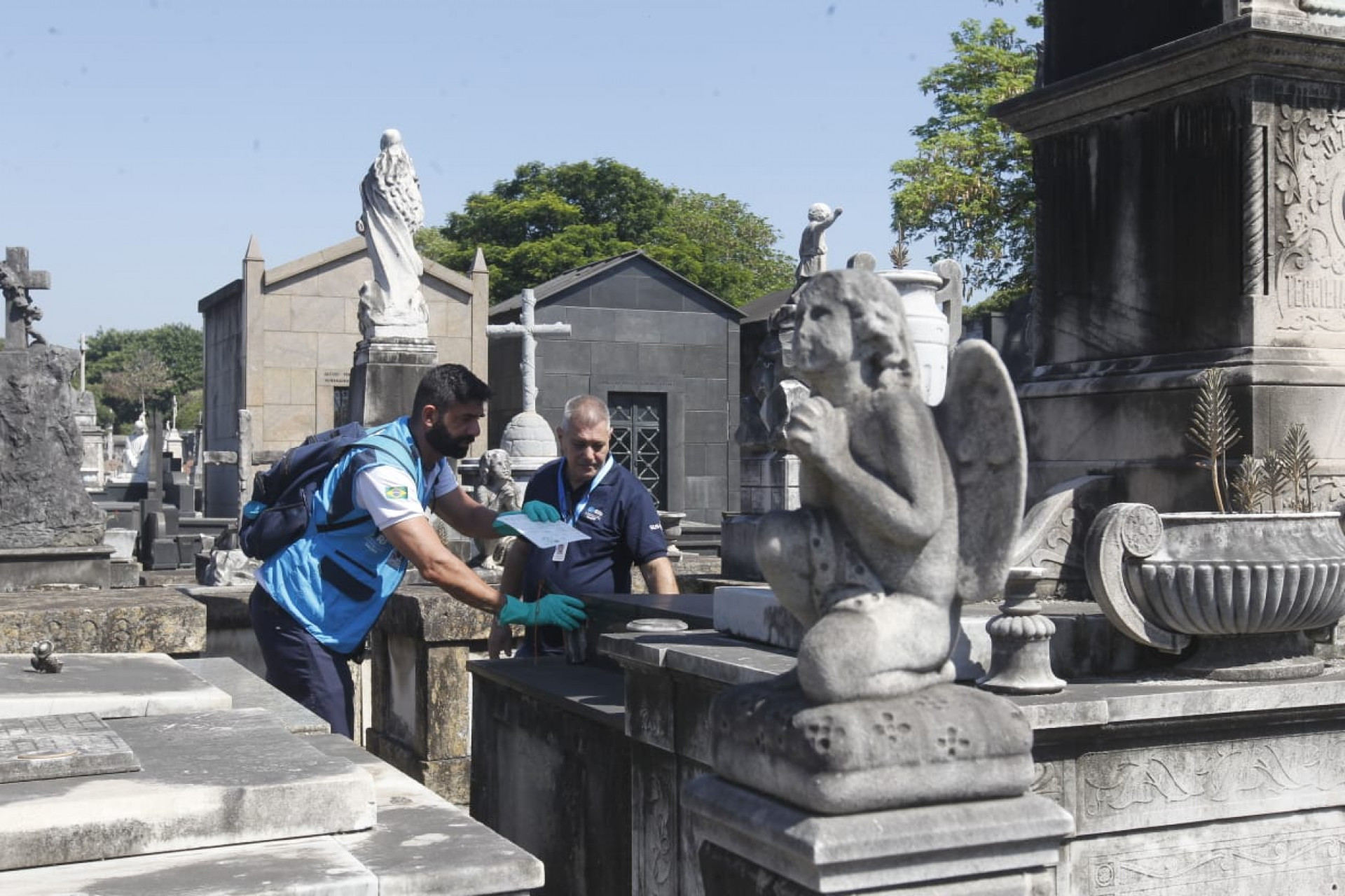 Agentes da Secretaria Municipal de Saúde fazem vistoria contra dengue no Cemitério São Francisco Xavier, no Caju - Reginaldo Pimenta / Agência O Dia