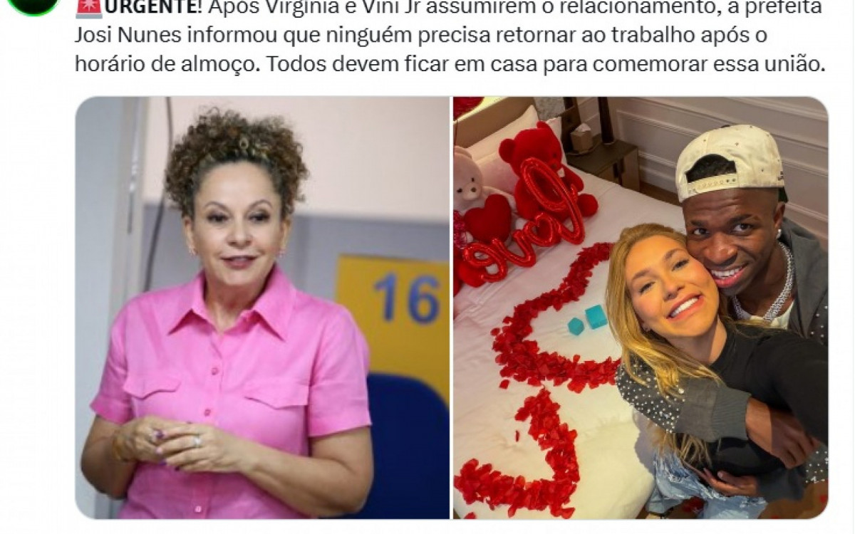 Meme com a foto postada por Virginia e Vini Jr.