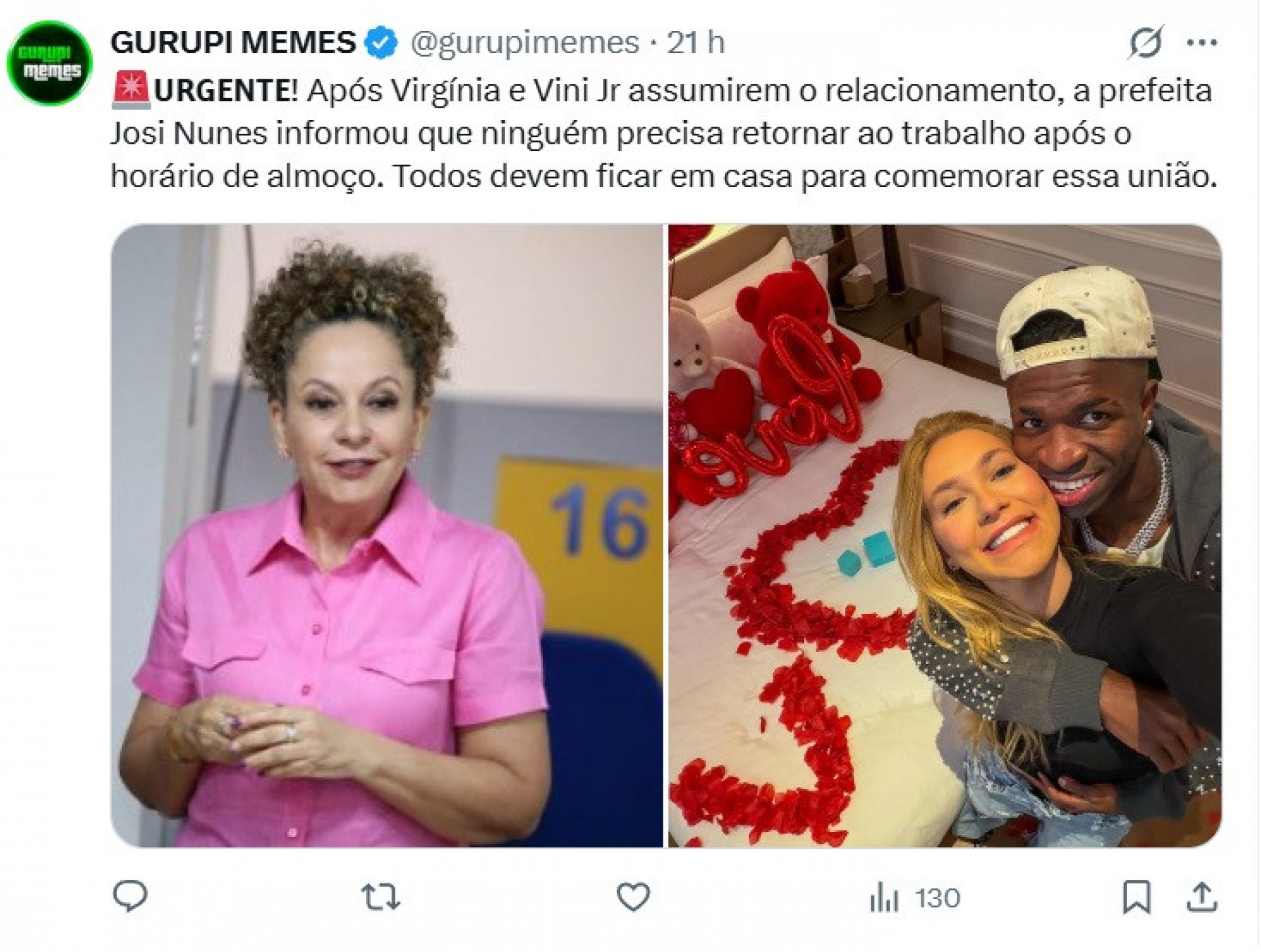 Meme com a foto postada por Virginia e Vini Jr. - Reprodução / X
