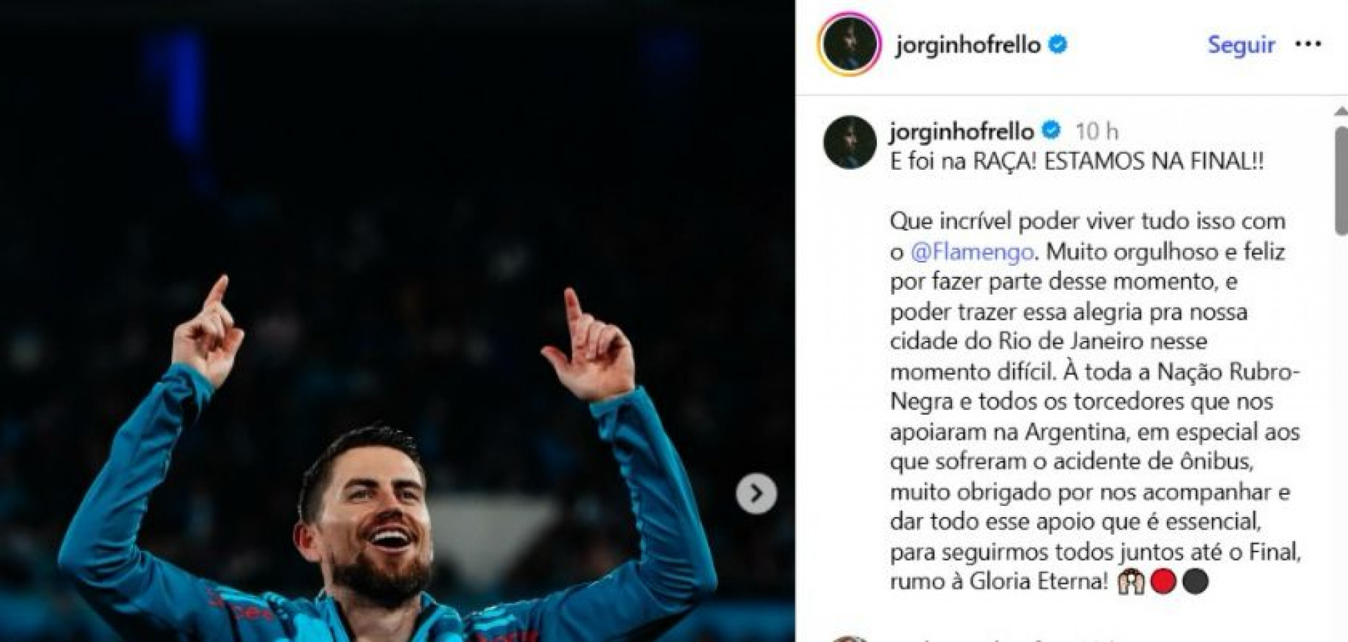 Publica&ccedil;&atilde;o de Jorginho no Instagram - Reprodu&ccedil;&atilde;o/Instagram