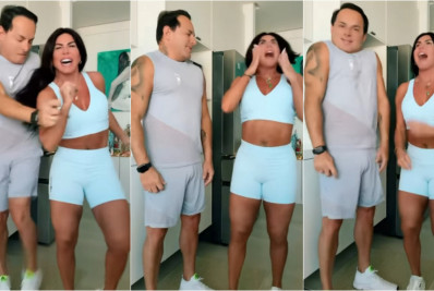 De barriga de fora, Gretchen faz dancinha com marido e ganha elogios de fãs