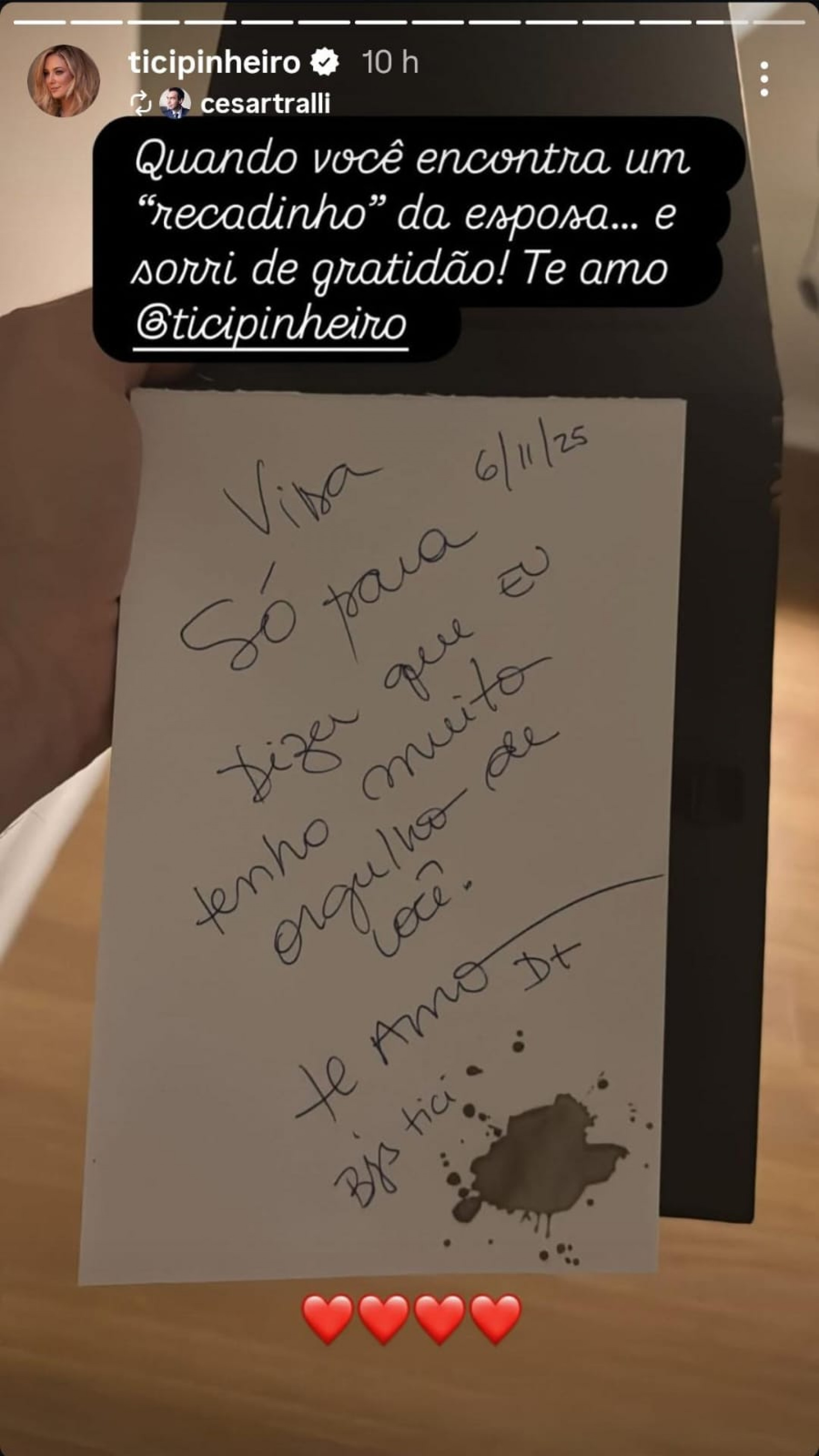 Tralli compartilhou recado em seu Instagram - Reprodução / Instagram