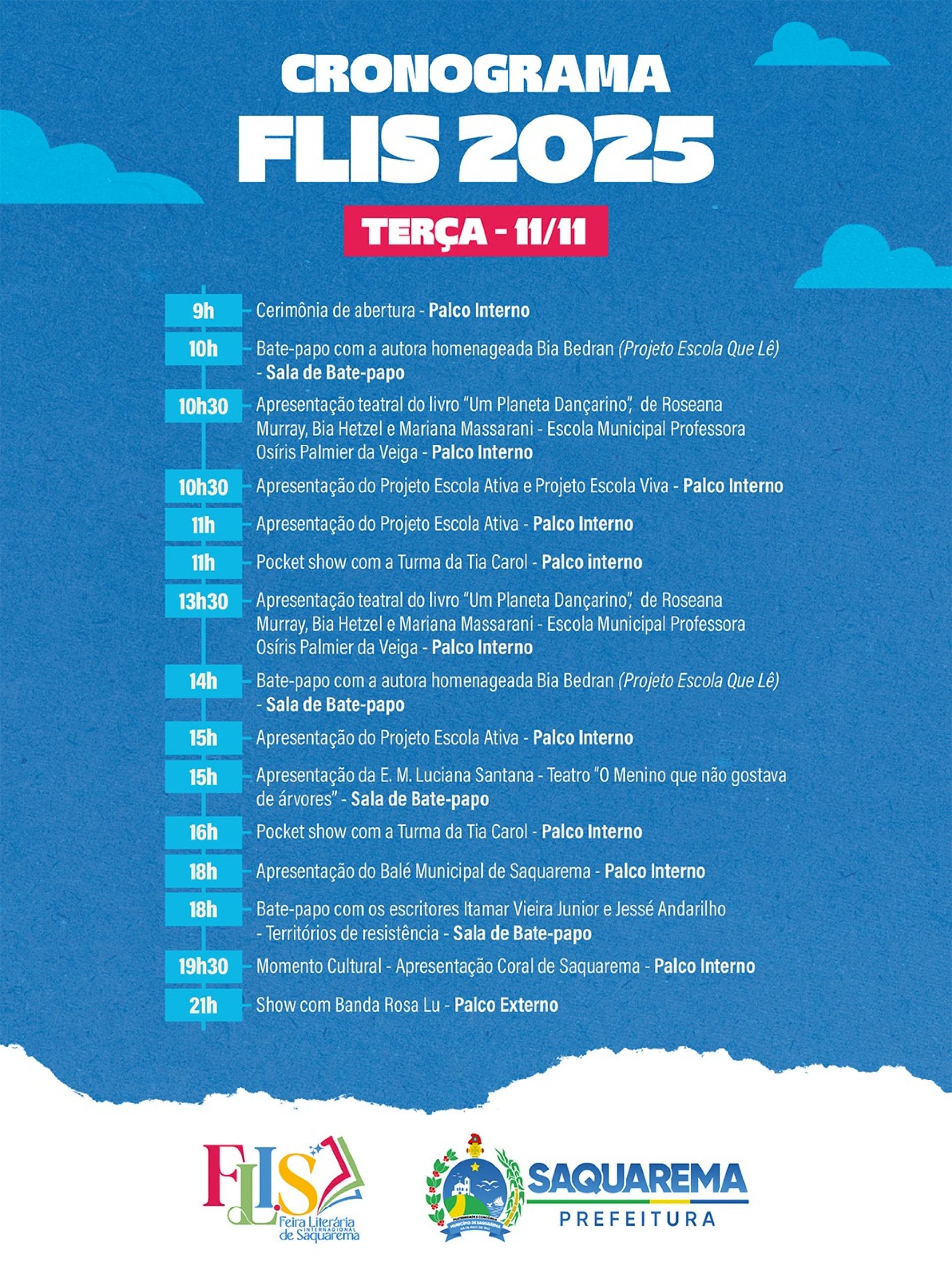 Programação da Feira Literária Internacional de Saquarema - Divulgação/Prefeitura de Saquarema