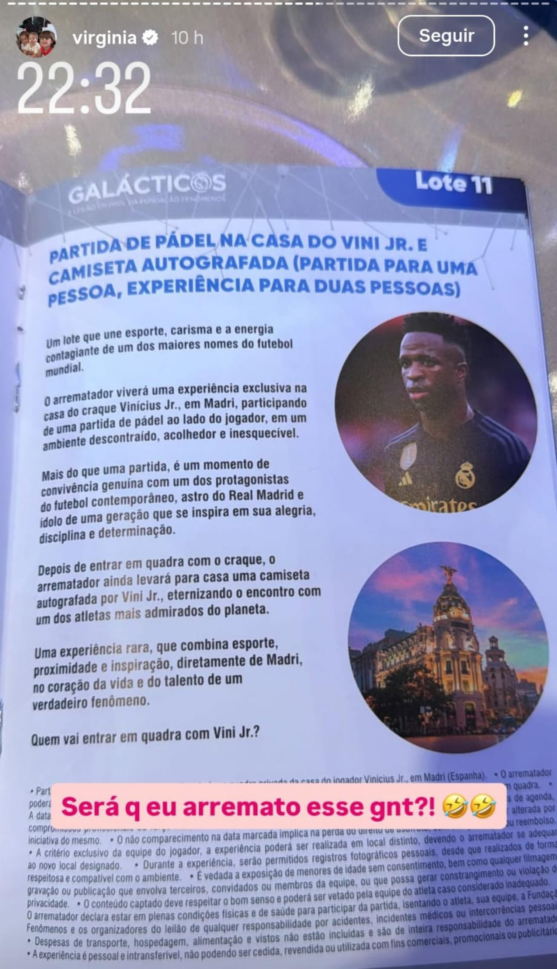 Virginia Fonseca mostra detalhes do lote de Vini Jr. no Leilão Galácticos - Reprodução / Instagram