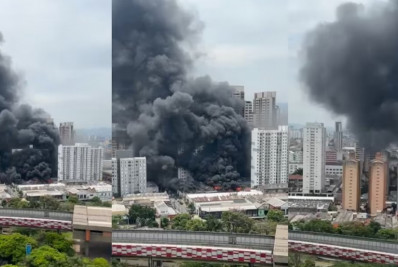 Vídeo: Incêndio atinge galpão de tecidos no Brás, em São Paulo