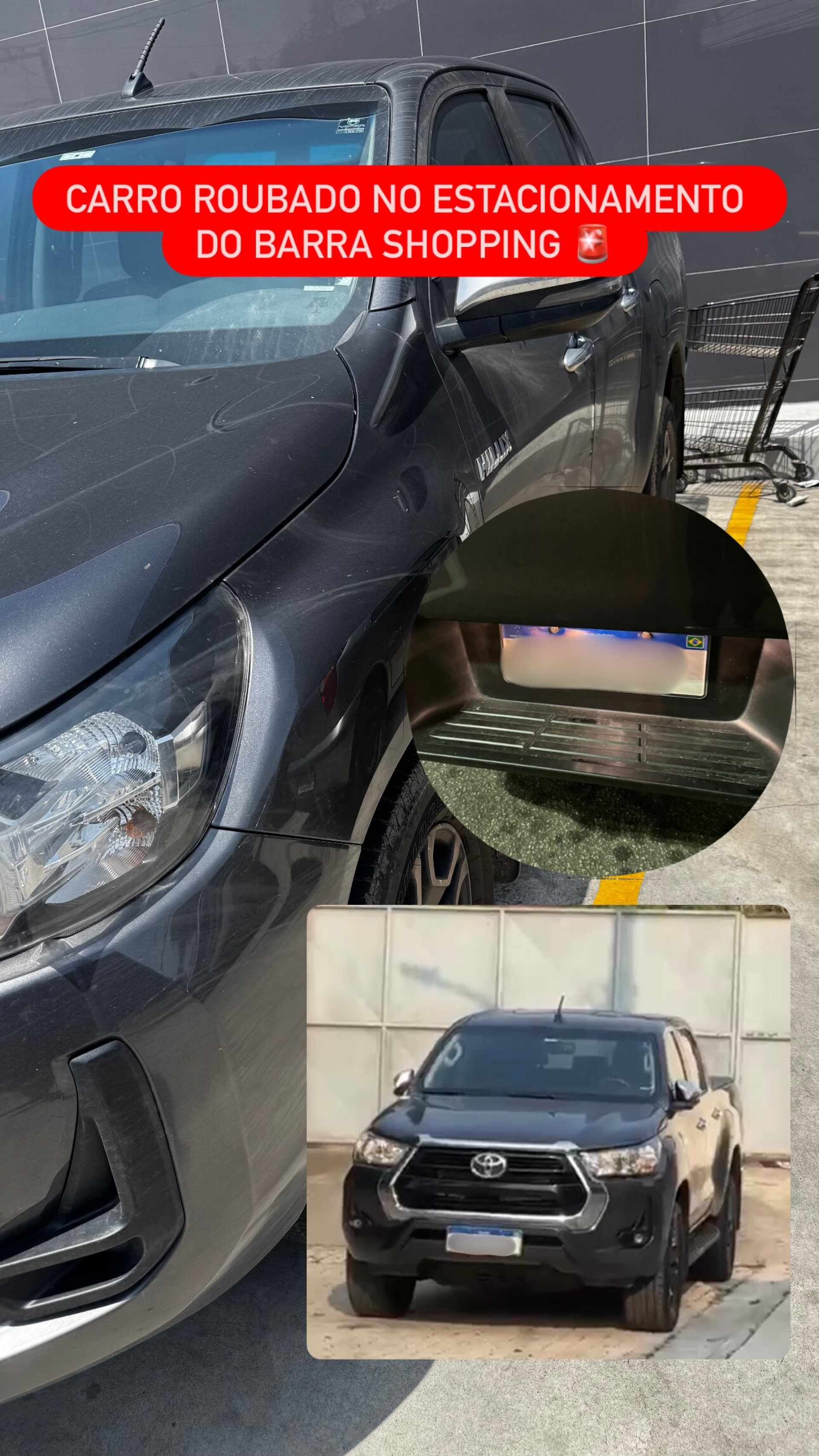 Carro foi furtado dentro do estacionamento do Barra Shopping - Reprodução / Redes Sociais