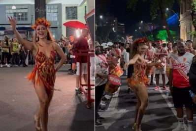 Juliana Paes arrasa em ensaio de rua da Viradouro