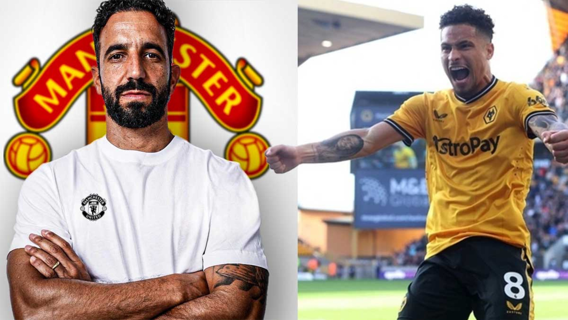 Rubens Amorim, t&eacute;cnico do Manchester United, quer contratar Jo&atilde;o Gomes - Montagem Canal do YouTube Resenha Rubro Negra