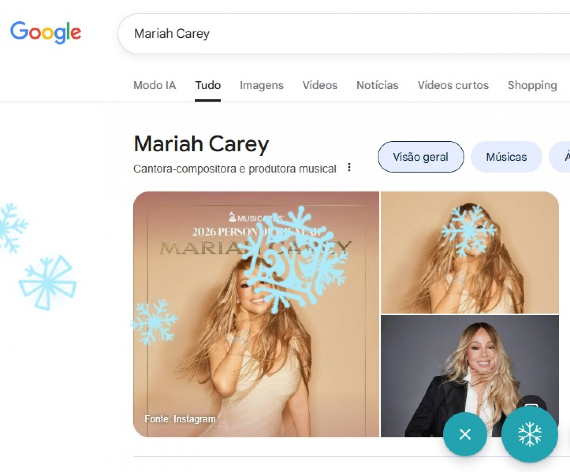 Mariah Carey começou a ser 'descongelada' pelo Google  - Reprodução