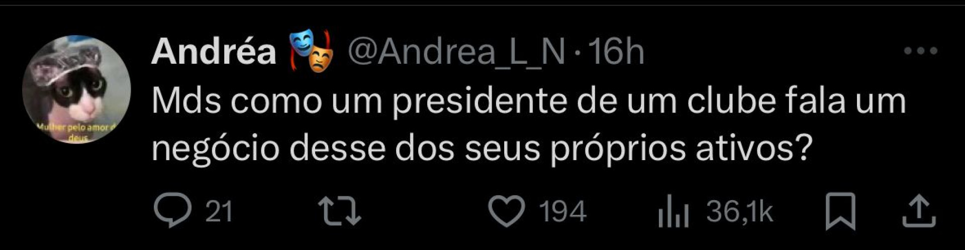 Coment&aacute;rio sobre a fala do presidente do Atl&eacute;tico-GO - Reprodu&ccedil;&atilde;o/X