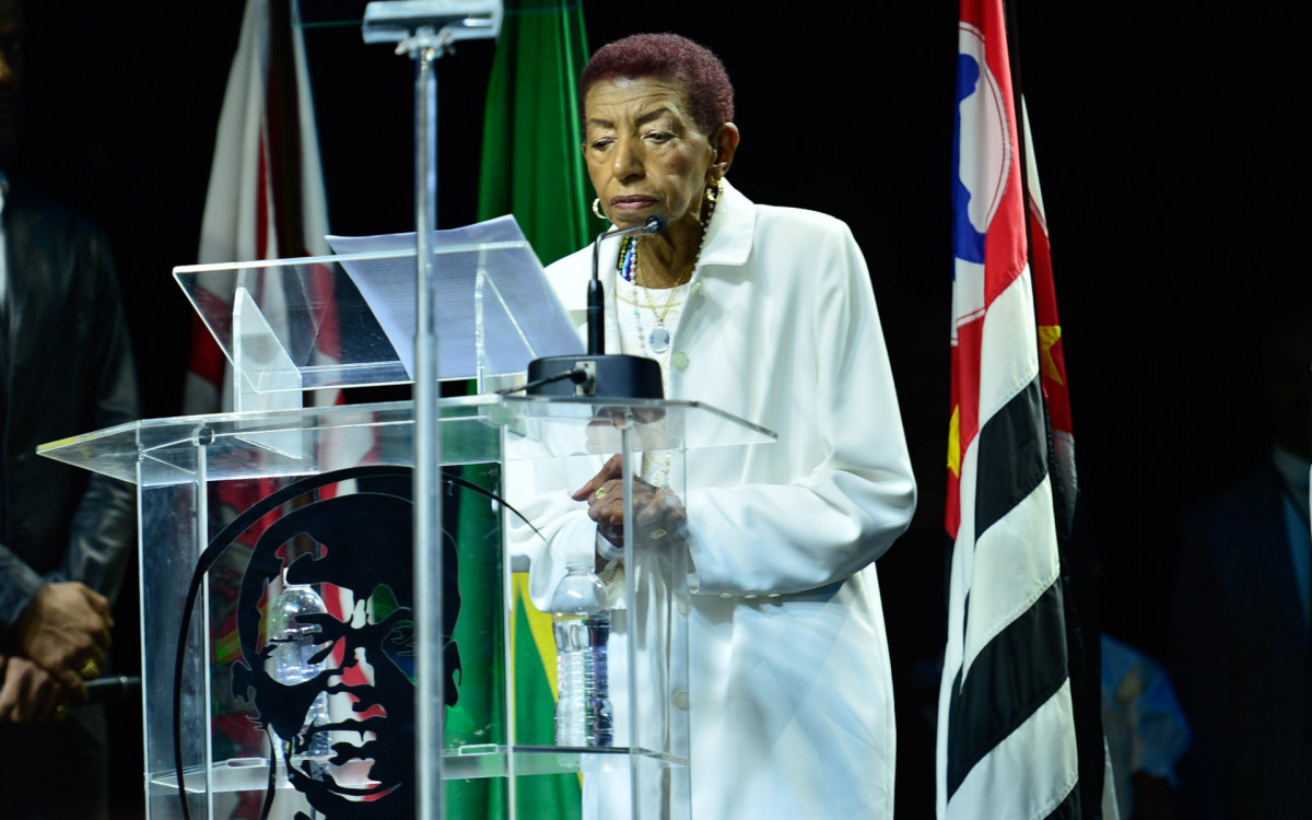 Grande homenageada, Leci Brandão discursa em cerimônia do Troféu Raça Negra - 25 anos