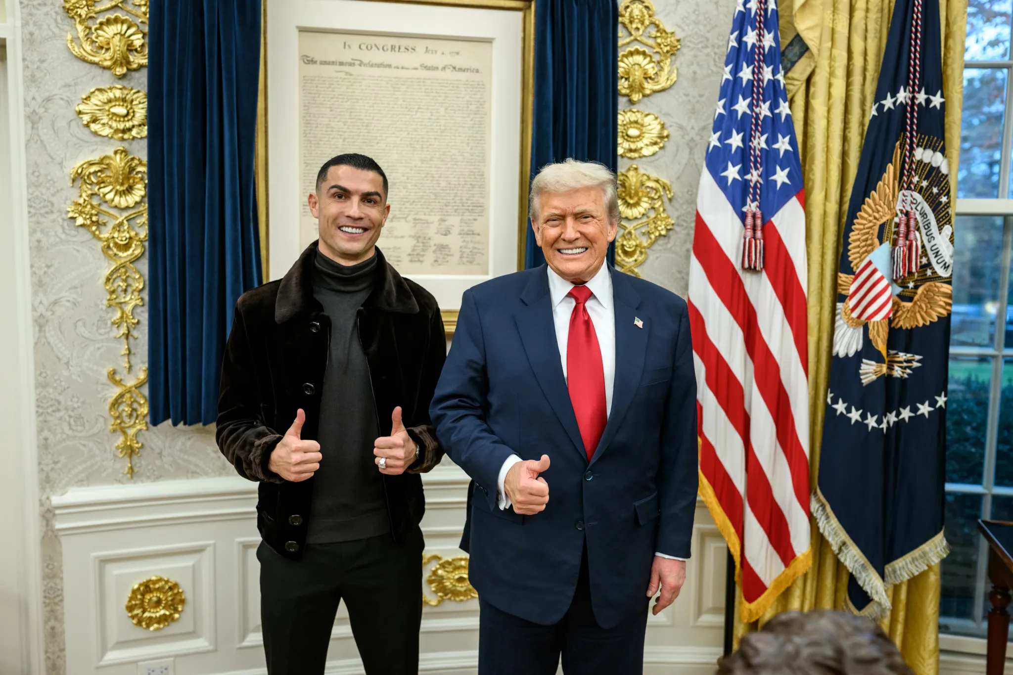 Cristiano Ronaldo e sua noiva, Georgina Rodríguez, foram recebidos por Donald Trump na Casa Branca - Divulgação / White House