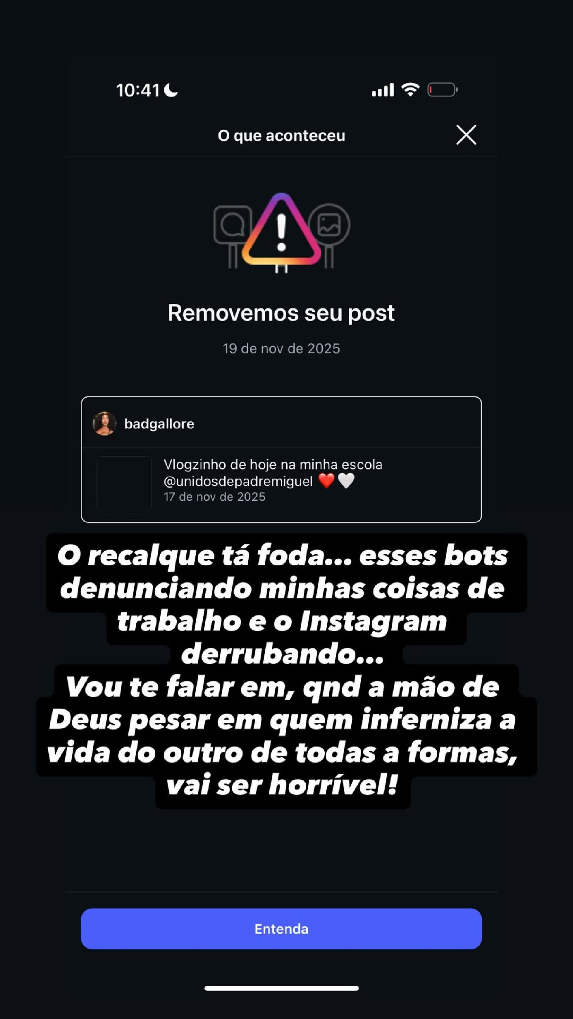 Lorena Maria reclamou de denúncias em publicação de rede social - Reprodução/Instagram