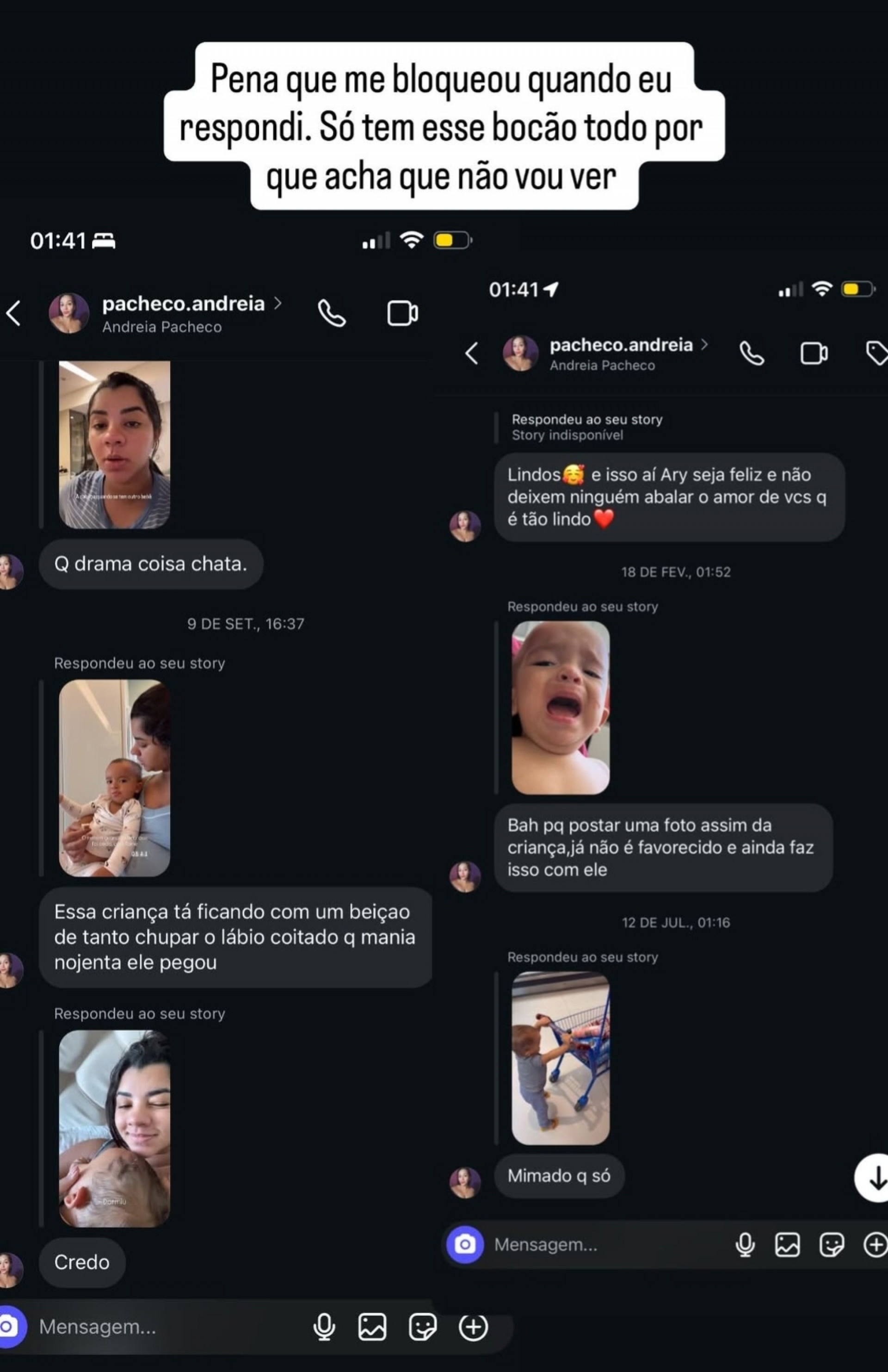 Ary Mirelle expõe mensagens em seus stories - Reprodução / Instagram