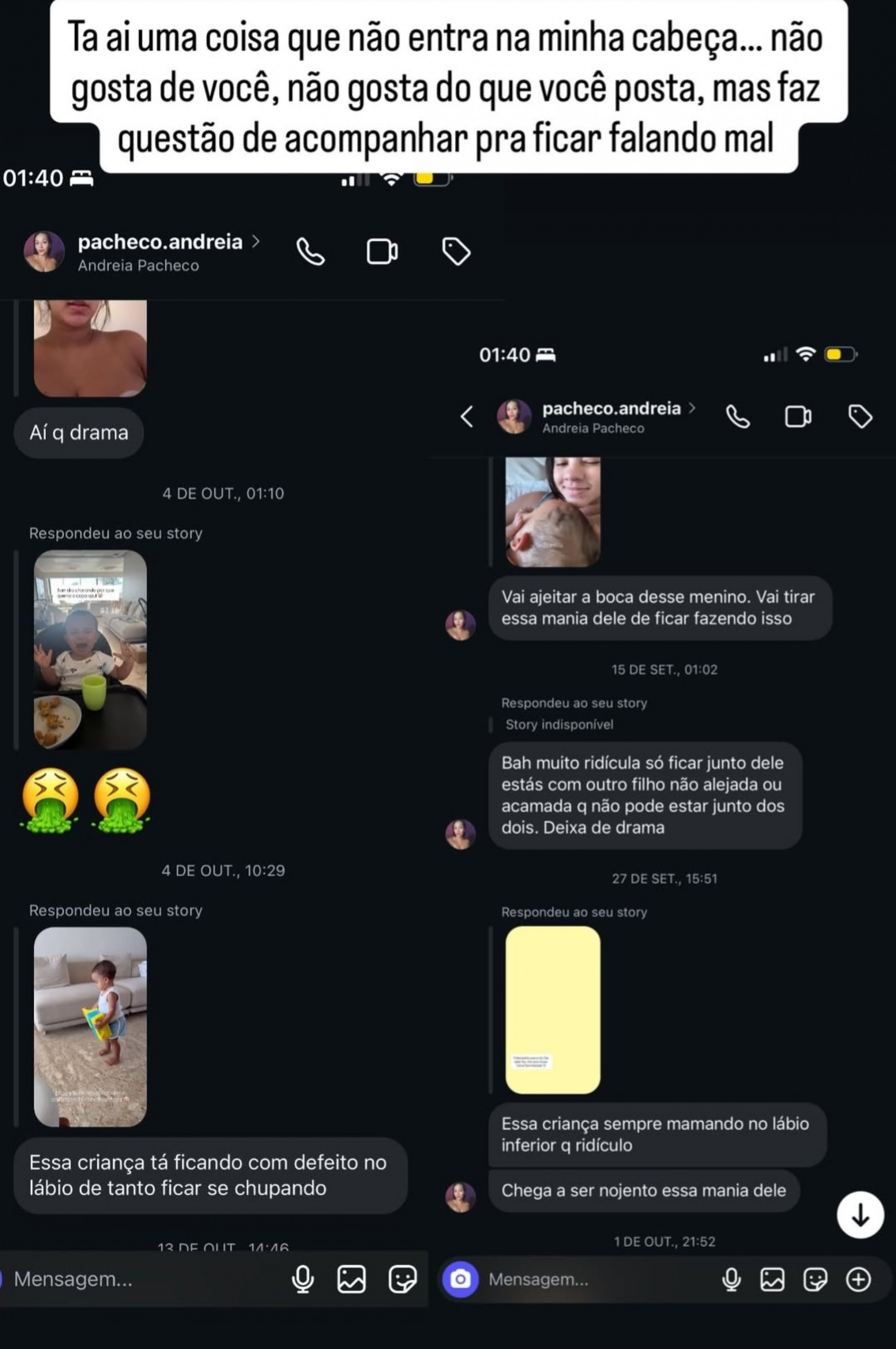 Ary Mirelle expõe mensagens em seus stories - Reprodução / Instagram