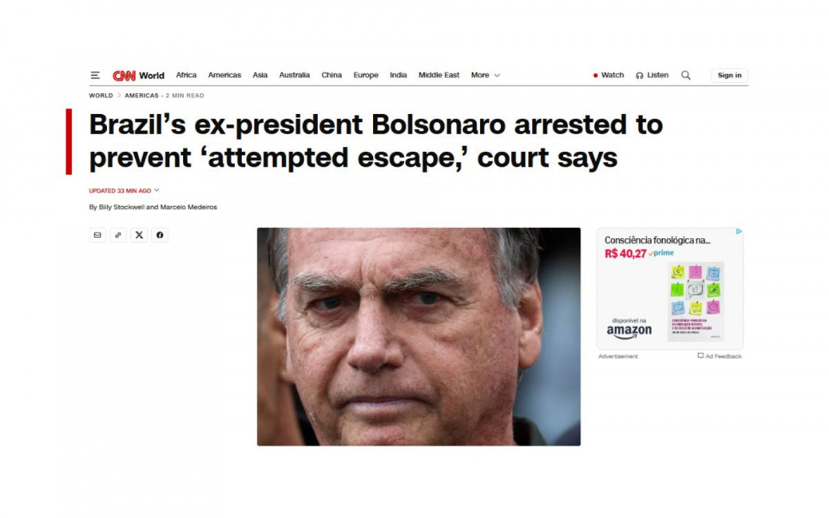 Ex-presidente do Brasil, Jair Bolsonaro foi detido pela polícia, diz advogado - New York Post, dos Estados Unidos
