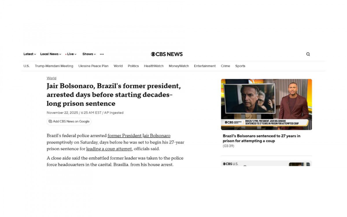 Jair Bolsonaro, ex-presidente do Brasil, é preso dias antes de iniciar pena de prisão de décadas - CBS News, dos Estados Unidos
