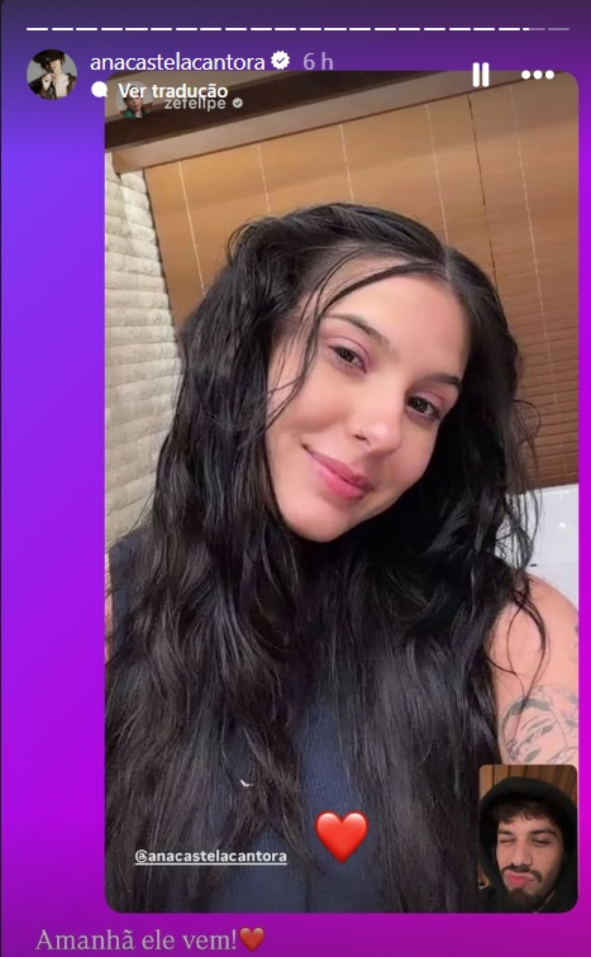 Ana Castela em videochamada com Zé Felipe - Reprodução / Instagram