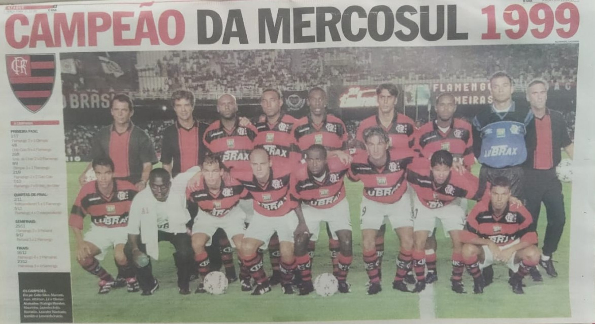 Jornal O Dia destacou a final da Copa Mercosul de 1999, conquistada pelo Flamengo sobre o Palmeiras - Reprodução / Jornal O Dia