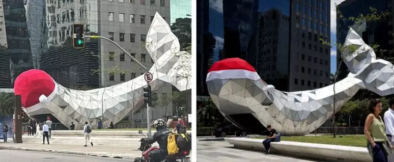Baleia da Avenida Faria Lima vira meme com decoração de Natal; veja antes e depois