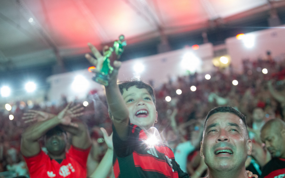 Torcedores do Flamengo comemorando a conquista do titulo da Libertadores da America  no estadio do Maracanã, neste sábado(29).