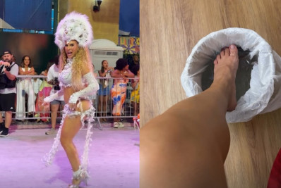 Lore recorre a gelo nos pés para se recuperar de minidesfile da Viradouro