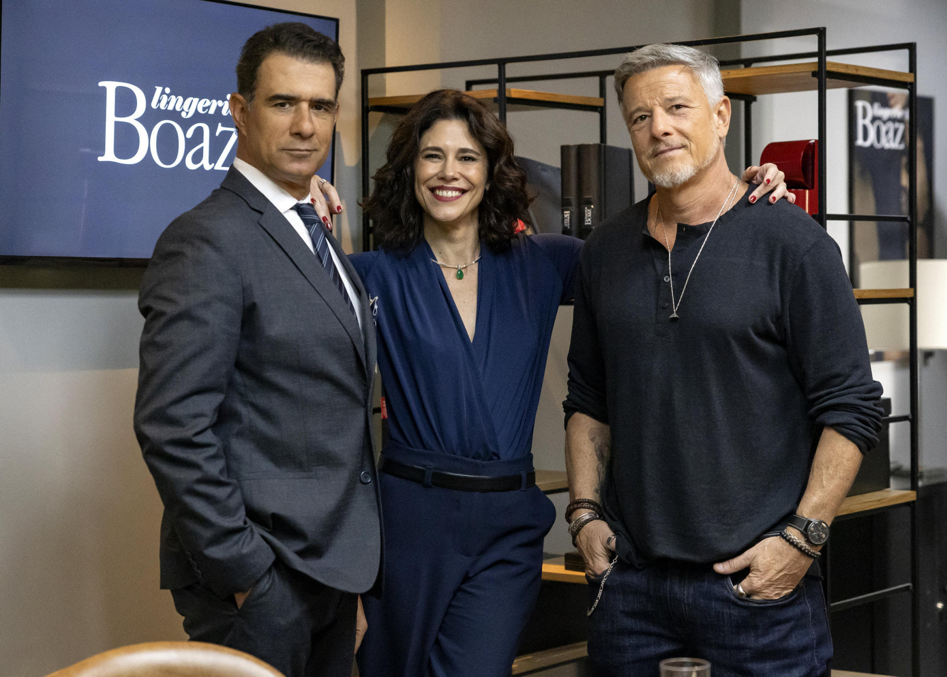 Ricardo (Marcos Pasquim), Patricia (Juliana Martins), irmã de Ricardo, e Jaques (Marcello Novaes) - Divulgação / TV Globo