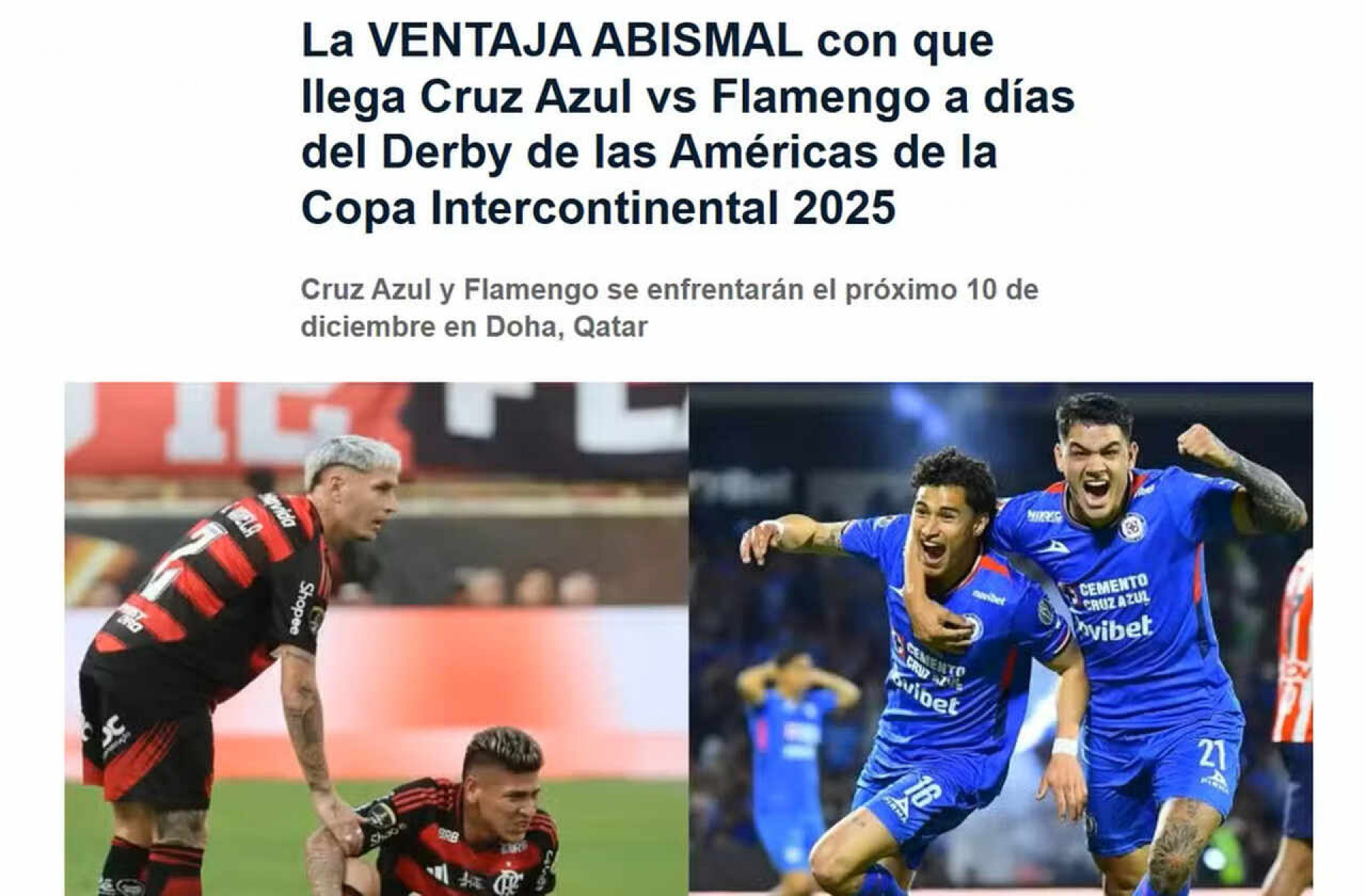 TV mexicana cita &#8220;vantagem abismal&#8221; do Cruz Azul sobre o Flamengo no Intercontinental