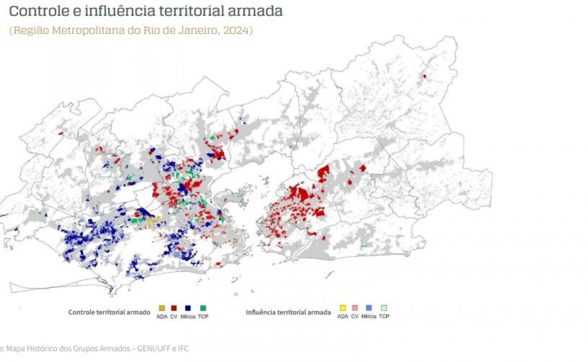 Mapa do controle de grupos armados em 2024