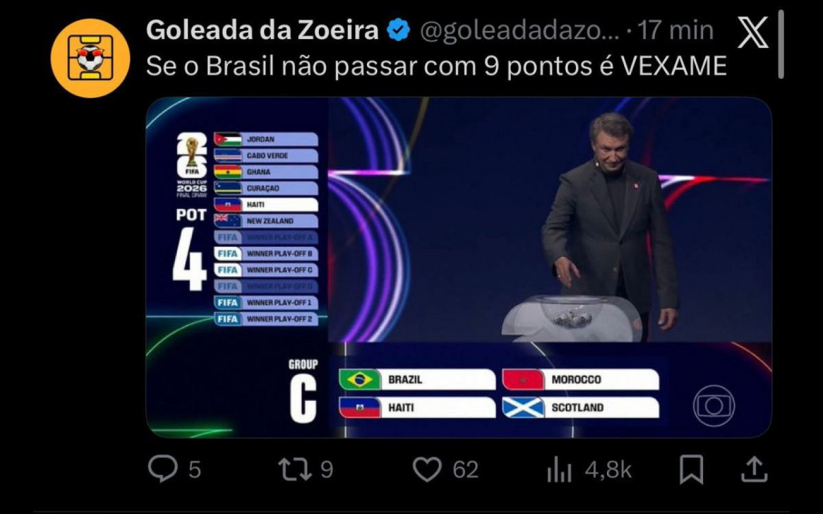 Definição da chave do Brasil na Copa do Mundo de 2026 agitou a Web