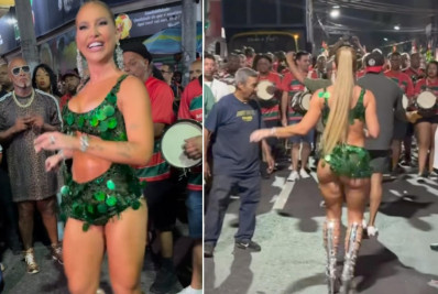 Virginia prestigia ensaio de rua da Grande Rio e é cercada por fãs ao entrar  em banheiro químico