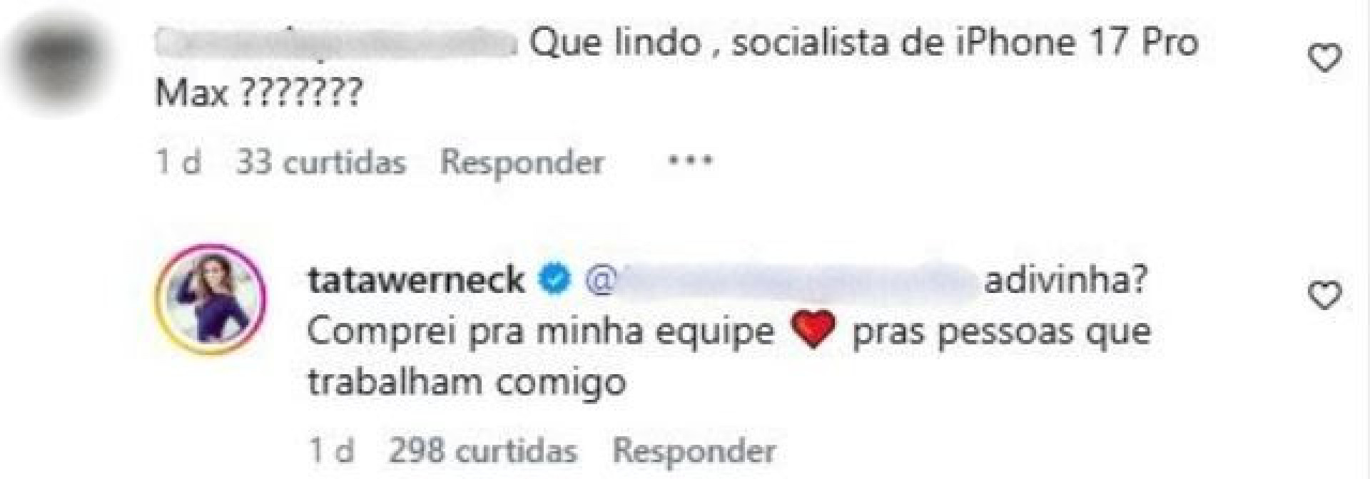 Tata Werneck rebate internauta que a chamou de 'socialista de iPhone'