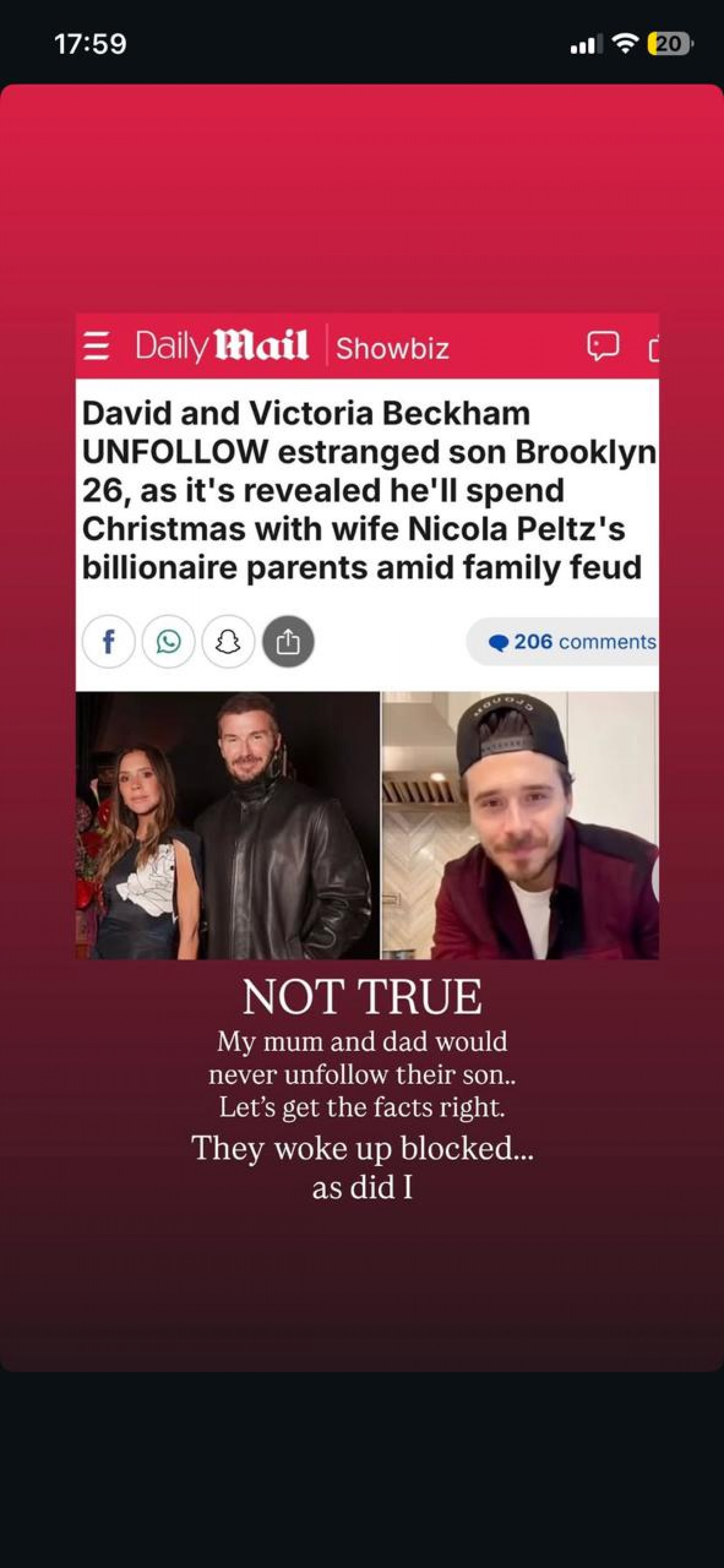 Cruz Beckham usa as redes sociais para defender os pais - Reprodução/Instagram