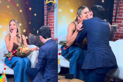 Dudu Camargo e Saory Cardoso trocam alianças e oficializam namoro ao vivo