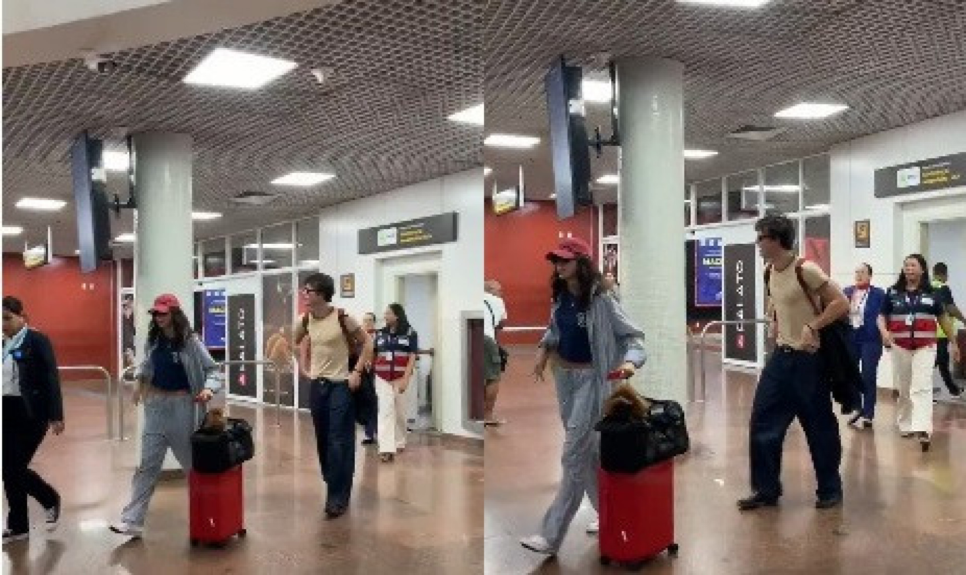 Bruna Marquezine e Shawn Mendes no desembarque em Maceió - Reprodução de Vídeo/ X