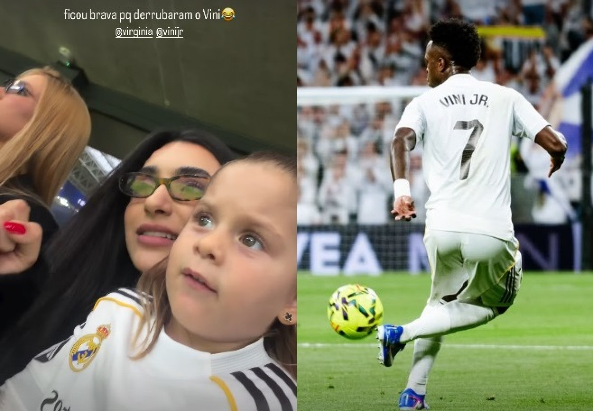 Maria Flor, filha de Virginia, se irritou com falta sofrida por Vini Jr.  - Reprodução/Instagram 