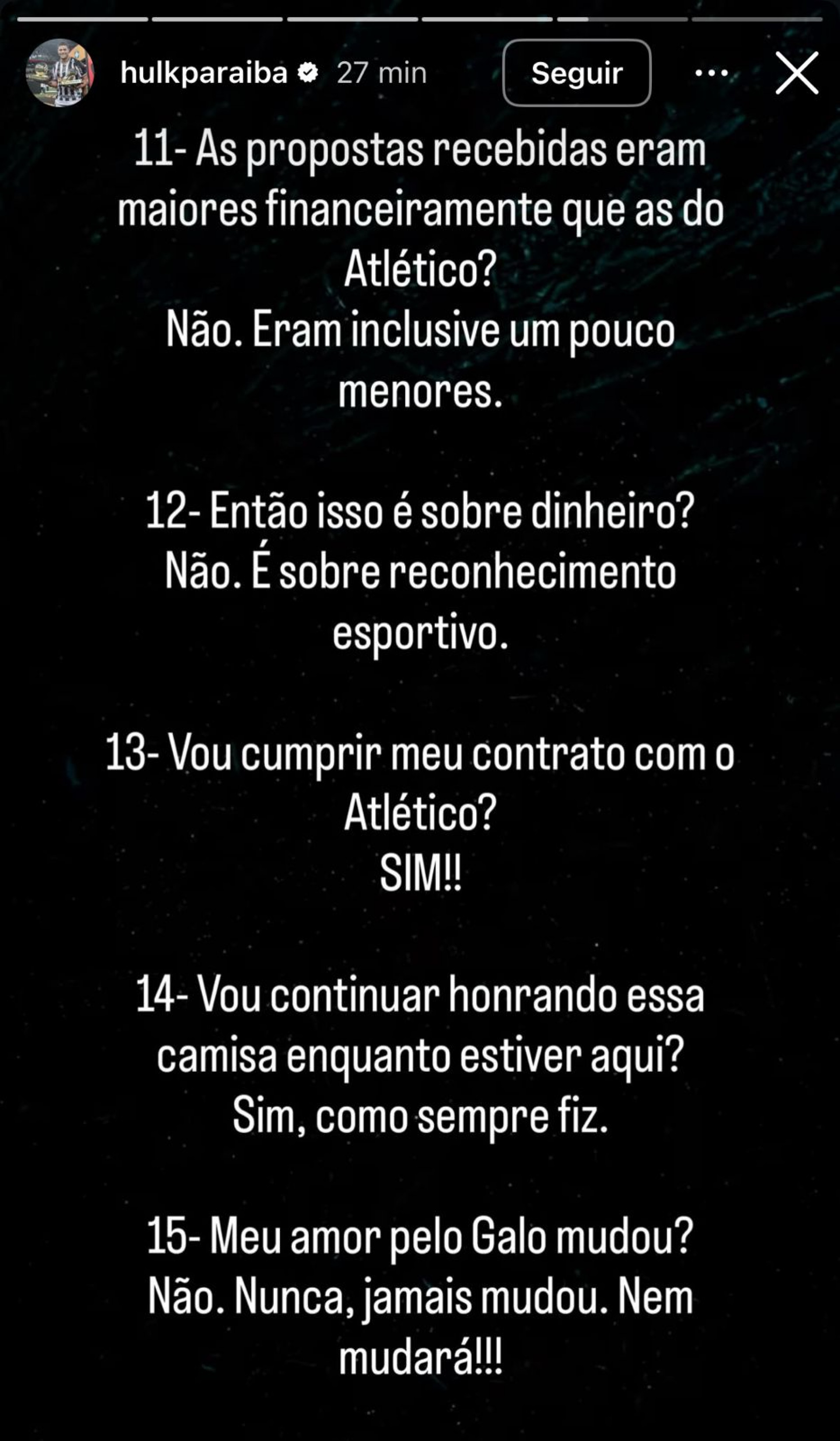 Publica&ccedil;&atilde;o de Hulk nos stories do Instagram - Reprodu&ccedil;&atilde;o/Instagram @hulkparaiba