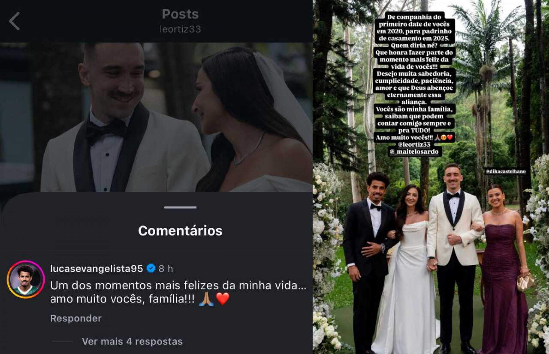 Jogador do Palmeiras vibra com casamento de L&eacute;o Ortiz: “Dos momentos mais felizes da minha vida”
