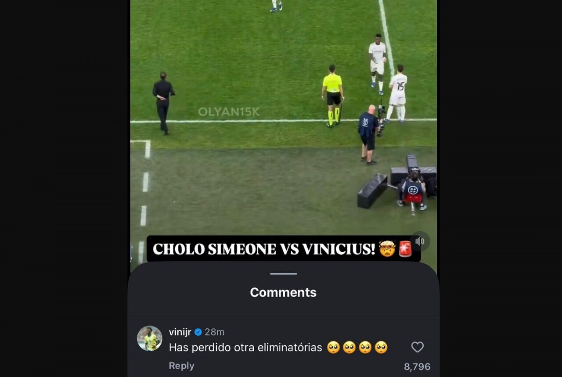 Vin&iacute;cius J&uacute;nior responde Simeone em rede social: “Perdeu outra eliminat&oacute;ria”