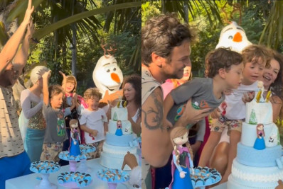 Fabiula Nascimento e Emilio Dantas celebram 4 anos dos filhos gêmeos com festa da 'Frozen'