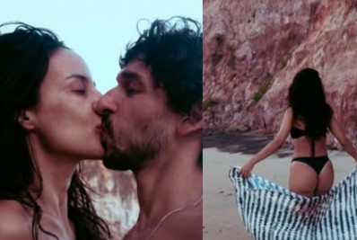 Andréia Horta ganha beijo do marido e exibe bumbum empinadinho