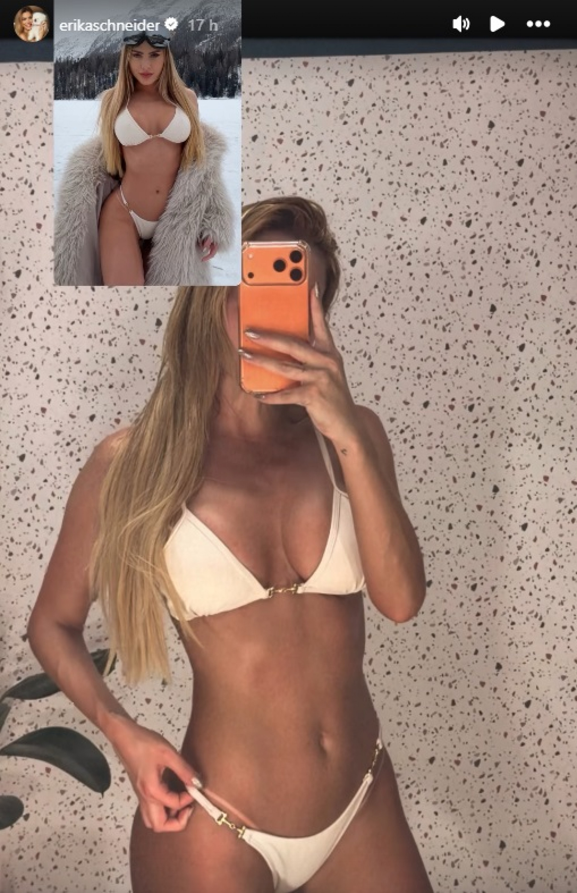 Erika fez comparação com foto postada há dias, dela de biquíni na neve - Reprodução / Redes sociais