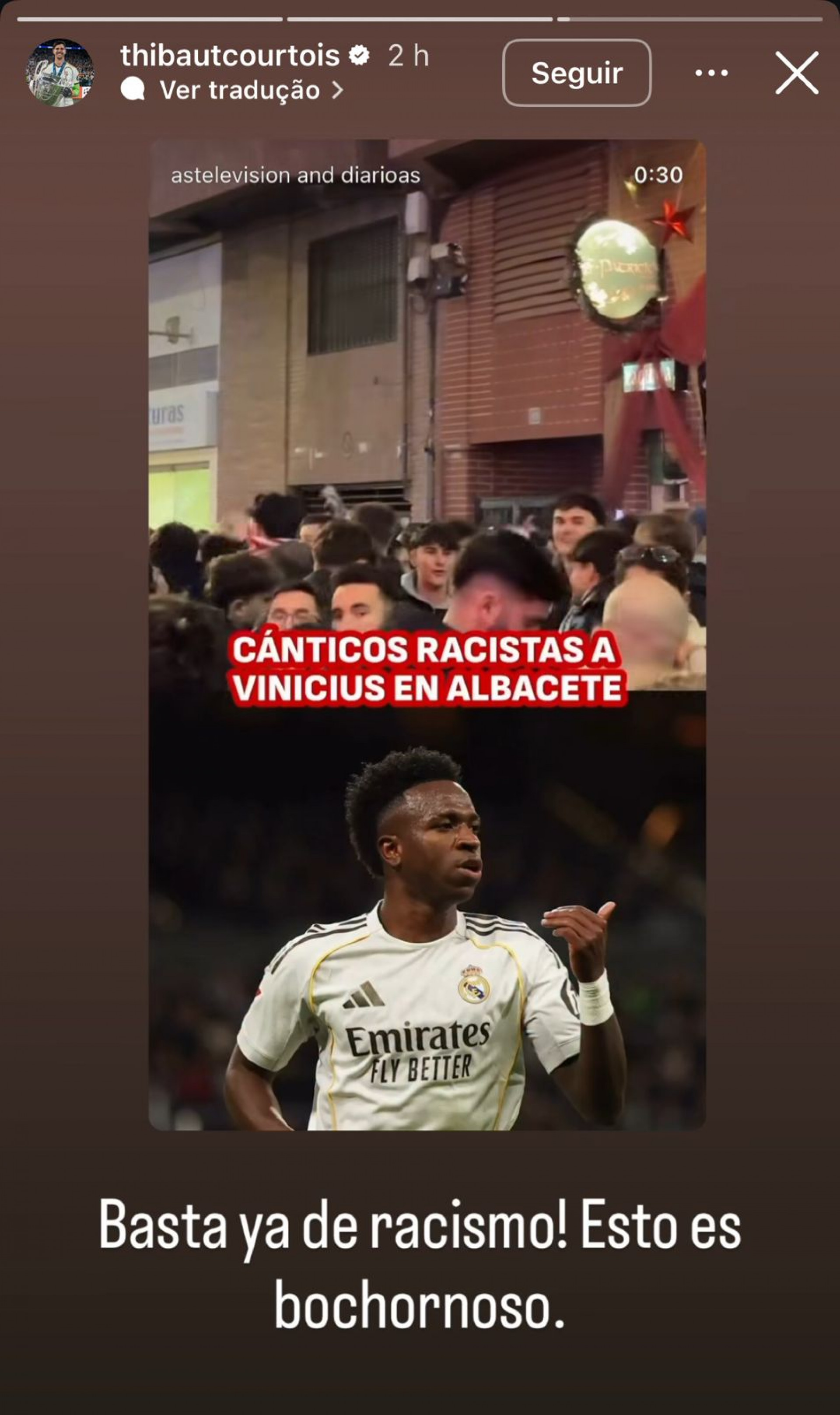 Publica&ccedil;&atilde;o de Courtois no story do Instagram - Reprodu&ccedil;&atilde;o/Instagram @thibautcourtois